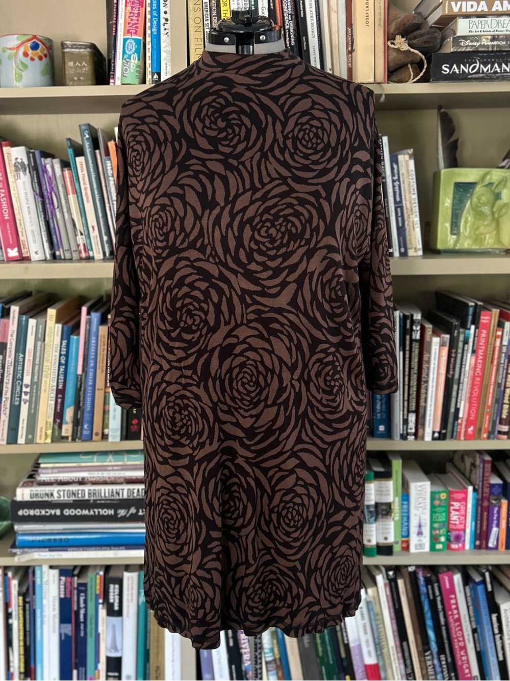 Masai Copenhagen Brown Black Rose Print Mock Neck Tunic Dress Size L